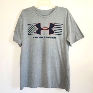 1Under Armour Gray Heatgear Loose Fit Tee with Stars and Stripes mens siz…